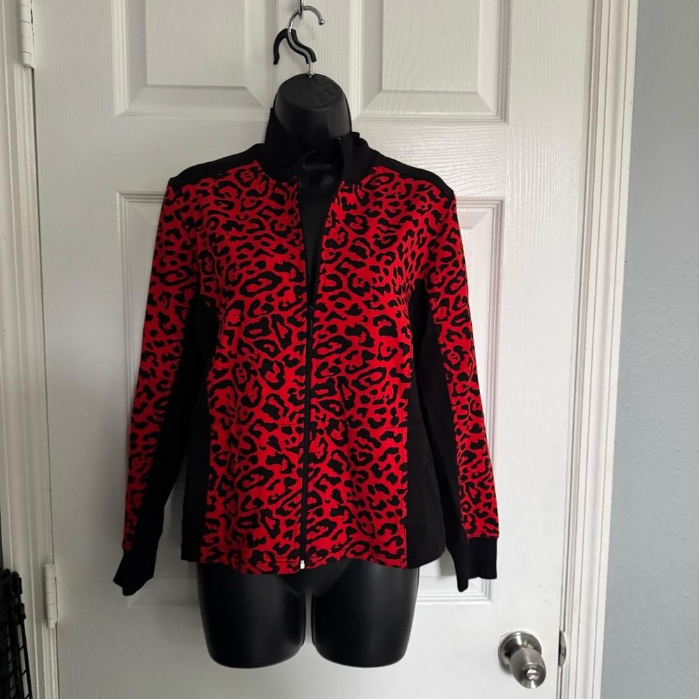 Ruby Rd. Vibrant Red and Black animal print Jacket - size petite L